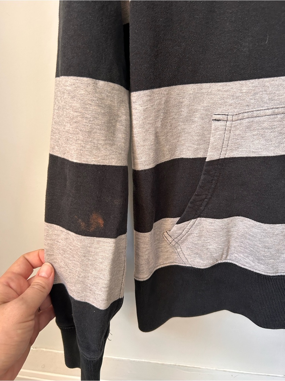 Vintage Polo Ralph Lauren Rugby Hoodie Mens M Black Gray Striped Long Sleeve - Picture 4 of 13